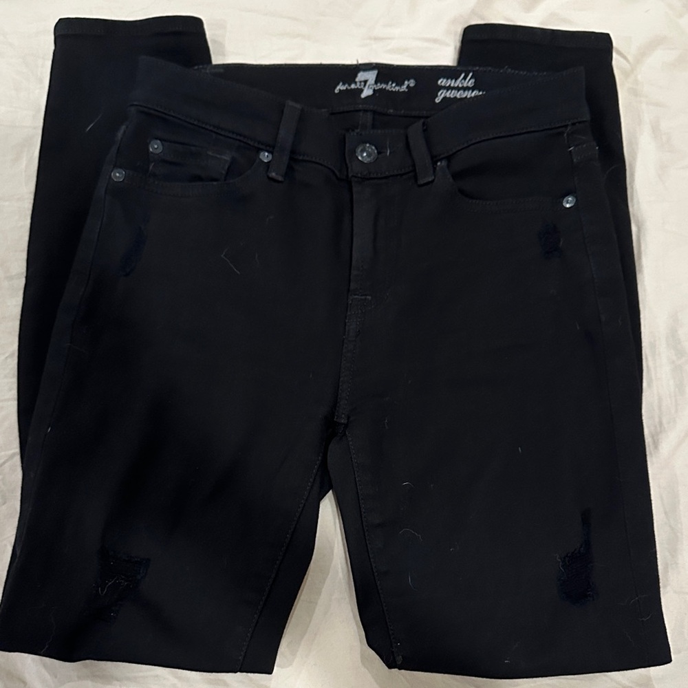 7 For All Mankind women’s ankle gwenevere ripped black Jeans 25